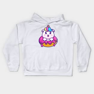 Cute baby unicorn with doughnut cartoon Kids Hoodie